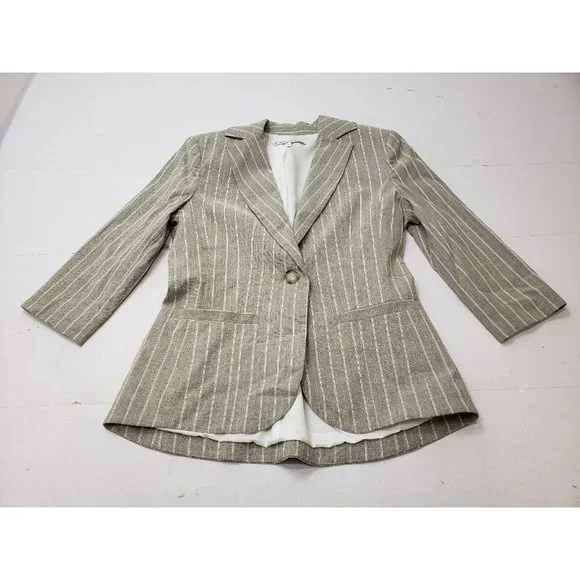Donna Degnan Womens Blazer Jacket Long Sleeve Single Button Striped Grey Size 2 - Picture 1 of 8